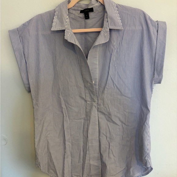 J. Crew Tops - J. Crew Striped Button-Up Popover Shirt in Blue & White